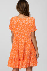 Orange Floral Button Front Tiered Dress