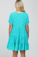 Aqua Floral Button Front Tiered Maternity Dress