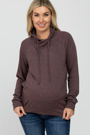 Brown Drawstring Cowl Neck Maternity Top