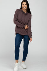 Brown Drawstring Cowl Neck Top