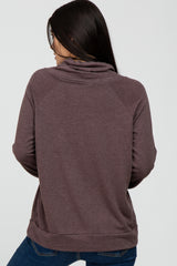 Brown Drawstring Cowl Neck Top