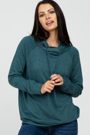 Teal Drawstring Cowl Neck Top