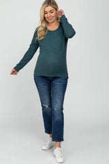 Teal Brushed Long Sleeve Raglan Maternity Top