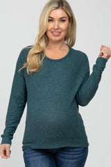 Teal Brushed Long Sleeve Raglan Maternity Top