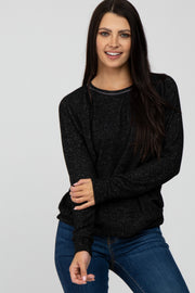 Black Brushed Long Sleeve Raglan Top