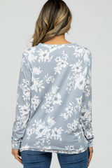 Grey Floral Knot Front Hem Top