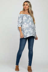 Grey Floral Off Shoulder 3/4 Tie Sleeve Maternity Top