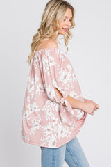 Pink Floral Off Shoulder 3/4 Tie Sleeve Top