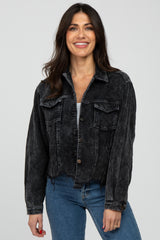 Black Corduroy Distressed Hem Cropped Maternity Jacket