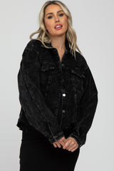 Black Corduroy Distressed Hem Cropped Maternity Jacket