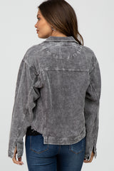 Charcoal Corduroy Distressed Hem Cropped Maternity Jacket