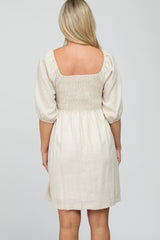 Cream Linen Square Neck Smocked Top Maternity Dress