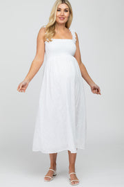 White Square Neck Eyelet Maternity Midi Dress