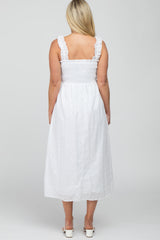 White Square Neck Eyelet Maternity Midi Dress