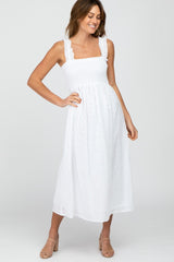 White Square Neck Eyelet Midi Dress