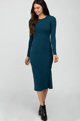 Teal Basic Fitted Maternity Midi Dress