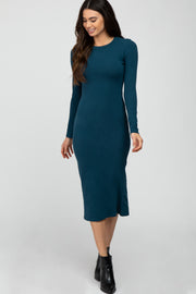 Teal Basic Fitted Midi Dress