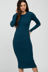 Teal Basic Fitted Midi Dress