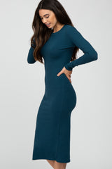 Teal Basic Fitted Midi Dress