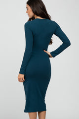 Teal Basic Fitted Midi Dress