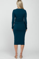 Teal Basic Fitted Maternity Midi Dress