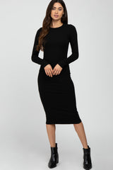 Black Basic Fitted Maternity Midi Dress