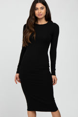 Black Basic Fitted Midi Dress