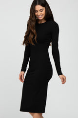 Black Basic Fitted Midi Dress