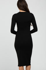 Black Basic Fitted Midi Dress