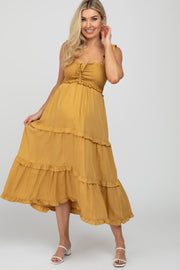 Yellow Ruffle Tiered Maternity Midi Dress