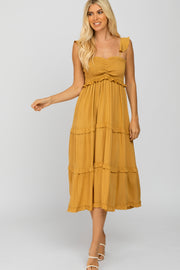 Yellow Ruffle Tiered Midi Dress