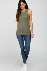 Olive Ribbed Sleeveless Top