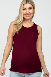 Burgundy Ribbed Sleeveless Maternity Top