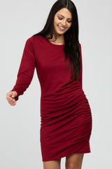 Red Long Sleeve Wrap Hem Fitted Maternity Dress