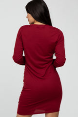 Red Long Sleeve Wrap Hem Fitted Dress