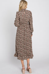 Brown Floral Mock Neck Midi Dress