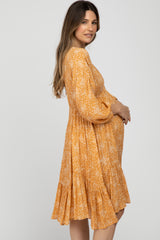 Peach Ditsy Floral V-Neck Handkerchief Maternity Dress