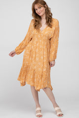 Peach Ditsy Floral V-Neck Handkerchief Dress