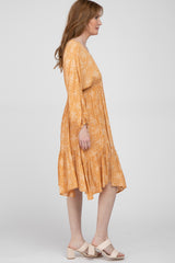 Peach Ditsy Floral V-Neck Handkerchief Dress