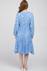 Blue Ditsy Floral V-Neck Handkerchief Dress