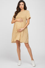 Yellow Ditsy Floral Smocked Maternity Mini Dress