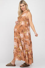 Rust Floral Tiered Maternity Maxi Dress