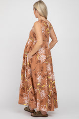 Rust Floral Tiered Maternity Maxi Dress