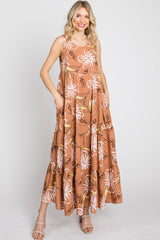 Rust Floral Tiered Maternity Maxi Dress