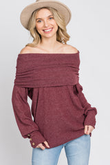 Burgundy Brushed Cowl Neck Button Accent Top