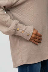 Taupe Brushed Cowl Neck Button Accent Top