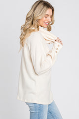 Cream Brushed Cowl Neck Button Accent Top