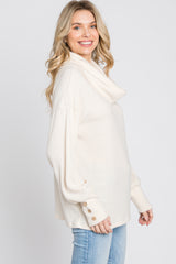 Cream Brushed Cowl Neck Button Accent Top