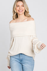 Cream Brushed Cowl Neck Button Accent Top