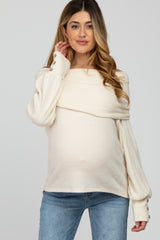 Cream Brushed Cowl Neck Button Accent Maternity Top